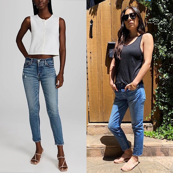 Moussy Denim - MOUSSY Distressed Selvedge Denim Button Fly Straight Taper Ankle Crop Jean 25